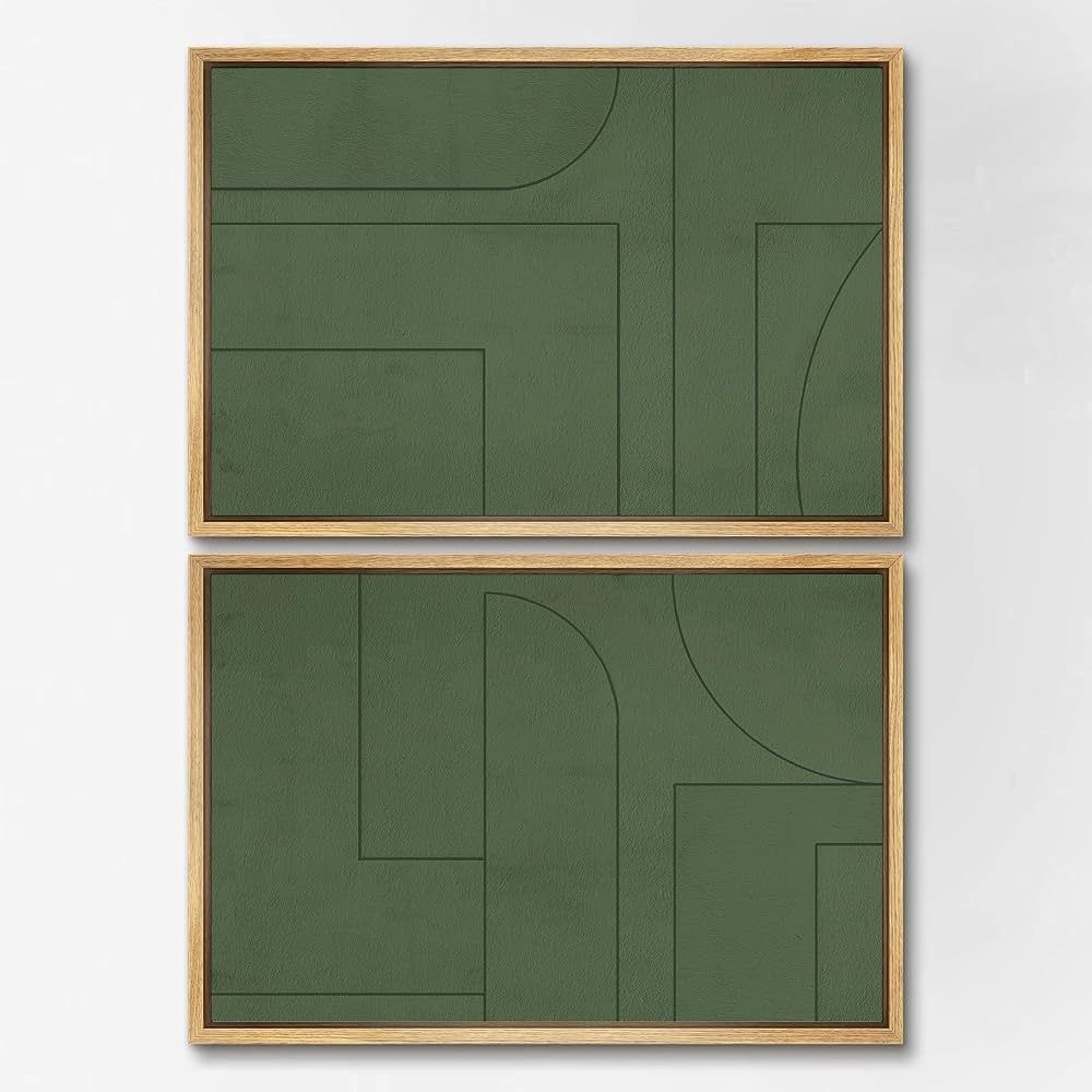 SIGNWIN Framed Canvas Print Wall Art Set Green Mid-Century Polygon Landscape Abstract Shapes Digi... | Amazon (US)