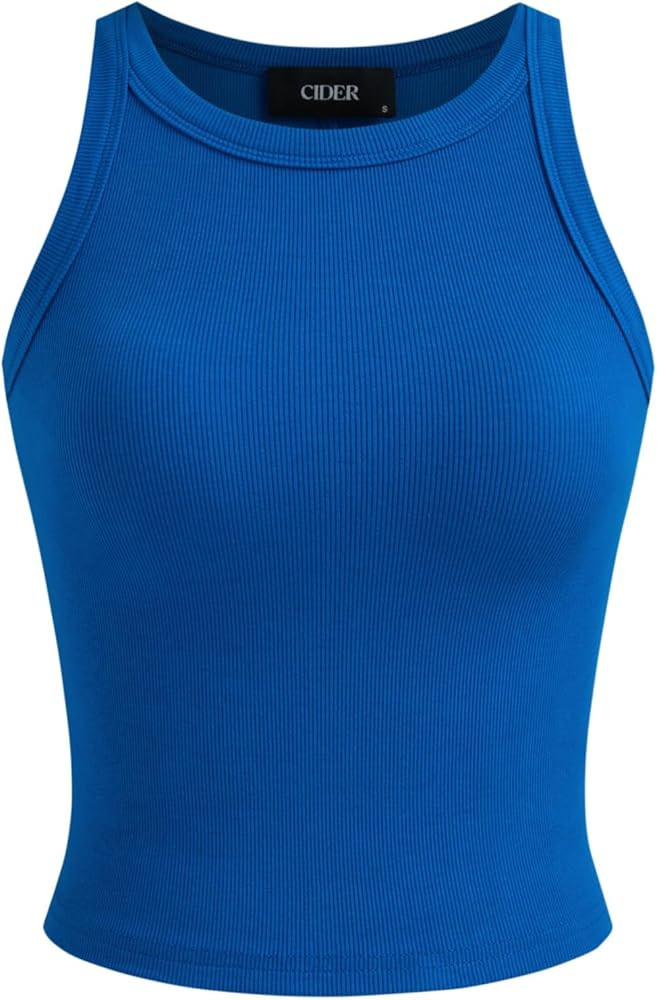 CIDER Womens Cotton Tank Tops Sleeveless Ribbed Basic Shirt Summer Crew Neck Racerback Shirts | Amazon (US)
