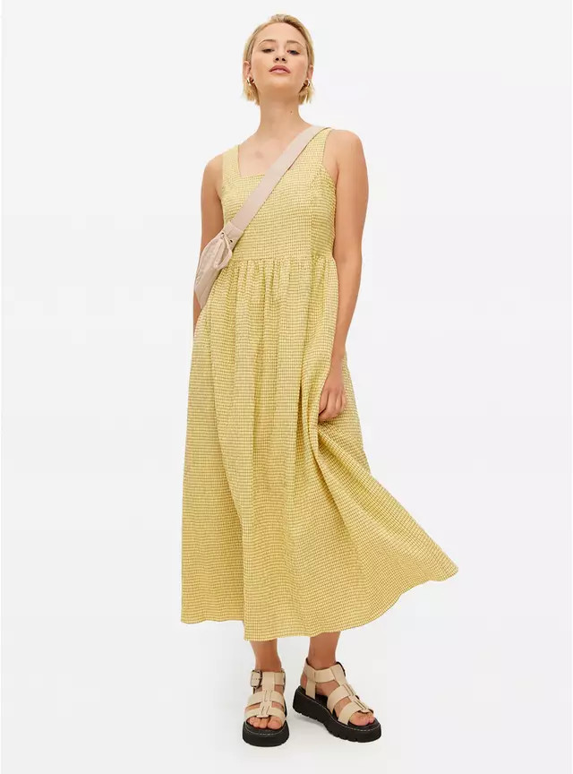 Yellow Gingham Check  Square Neck Midaxi Dress  16 | Tu Clothing