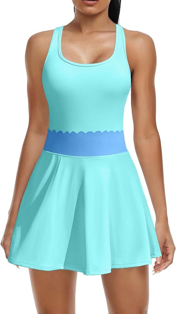 ATTRACO Women's Tennis Dress with Built-in Shorts Scalloped Golf Dress Racerback Athletic Skirts | Amazon (US)