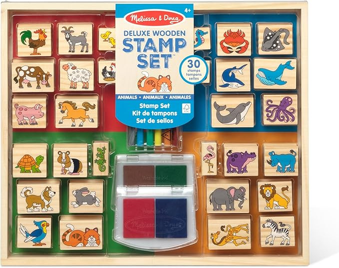 Melissa & Doug Deluxe Wooden Stamp Set: Animals - 30 Stamps, 6 Markers, 2 Stamp Pads Kids Art Pro... | Amazon (US)