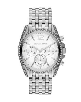 Mid-Size Silver Color Stainless Steel Pressley Chronograph Glitz Watch | Neiman Marcus CA