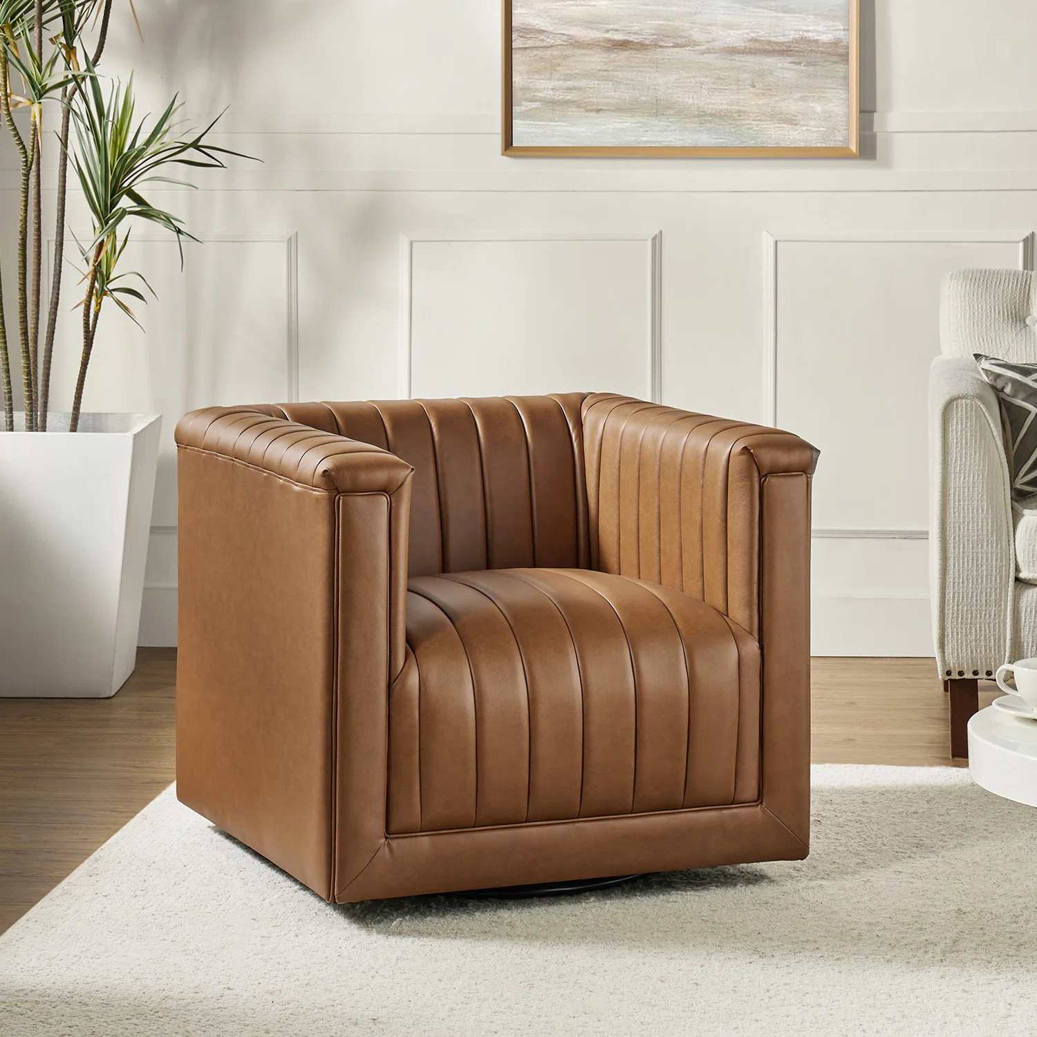 Cadance Faux Leather Swivel Barrel  Tufted Chair | Wayfair North America