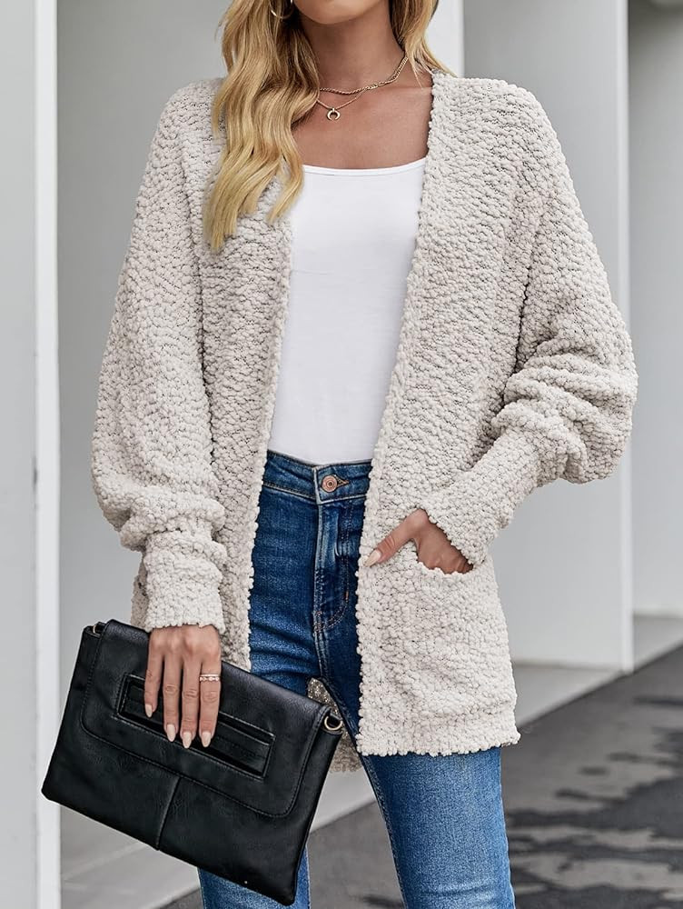 ZESICA Women's Popcorn Long Sleeve Open Front Chunky Knit Oversized Cardigan Sweater Coat | Amazon (US)
