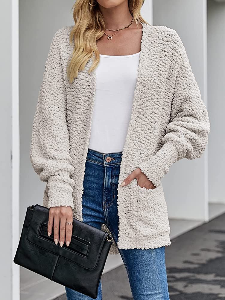 ZESICA Women's Popcorn Long Sleeve Open Front Chunky Knit Oversized Cardigan Sweater Coat | Amazon (US)