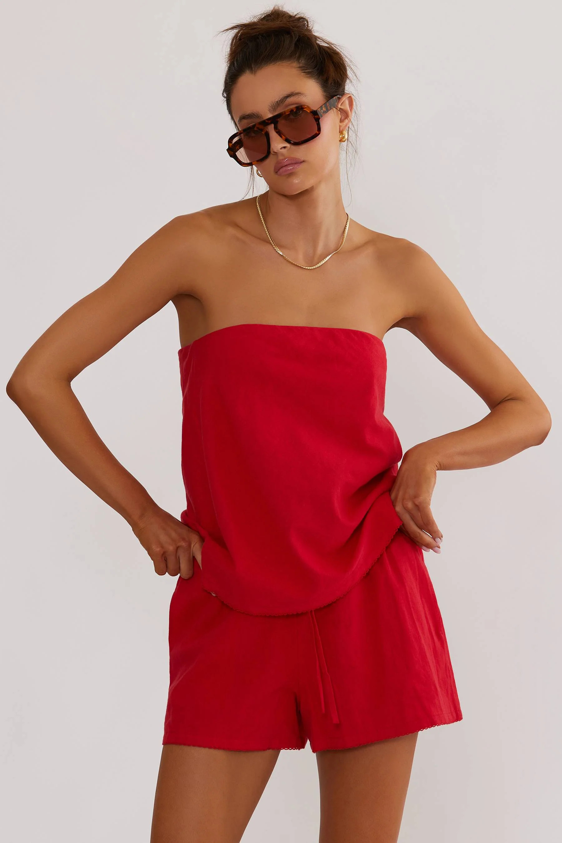 Celeste Strapless Top Red Linen | Strapless Linen Top | Beach Riot | Beach Riot