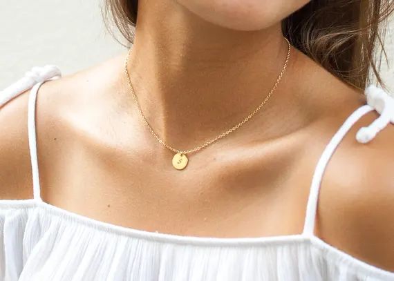 Initial Necklace | Personalized Necklace | Hand Stamped Necklace | Gold Coin Initial Necklace | P... | Etsy (US)