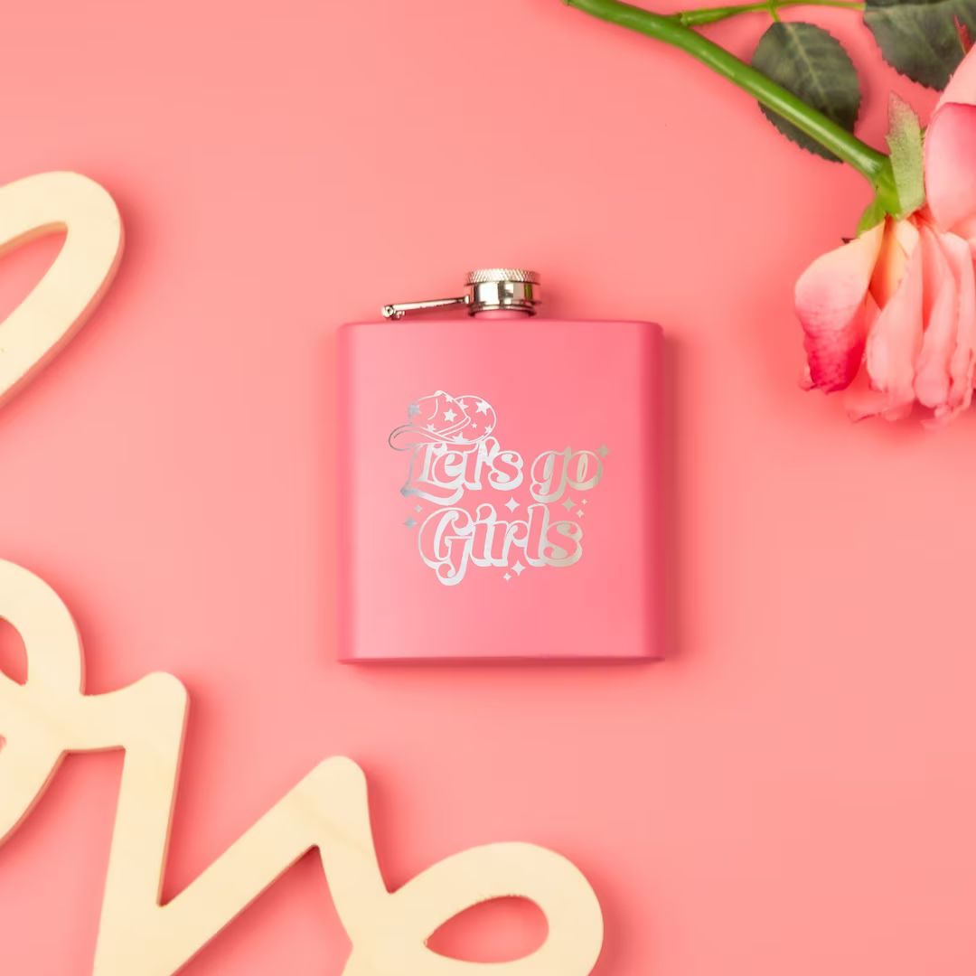 Let's Go Girls Party Flask - Hot Pink or Black Flask, Disco Cowgirl Bachelorette Favors, Engraved... | Etsy (US)