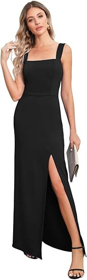 Women's Elegant Bridesmaid Dresses Square Neck Strap Sleeveless Formal Evening Dress Side Split T... | Amazon (US)