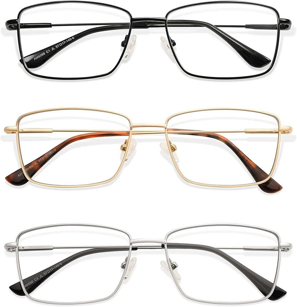 3-Pack Retro Reading Glasses Blue Light Blocking for Women Men,Metal Spring Hinge Rectangle Reade... | Amazon (US)