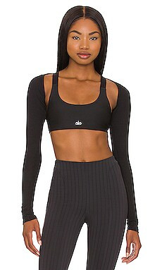 alo Ribbed Amelia Shrug in Black from Revolve.com | Revolve Clothing (Global)