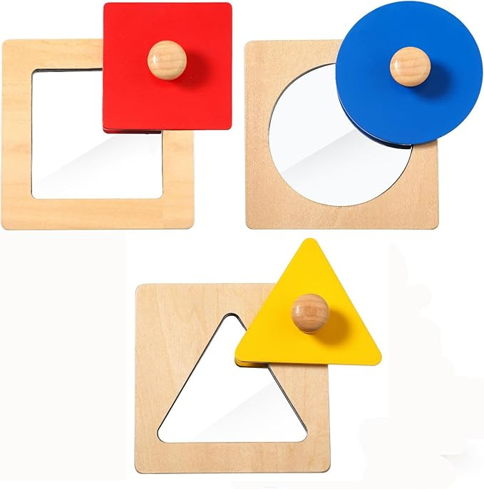 Civaner 3 Pcs Montessori Toys for Toddlers 1-3 Mirror Peekaboo Knob Puzzle Colorful Mirror Wooden... | Amazon (US)