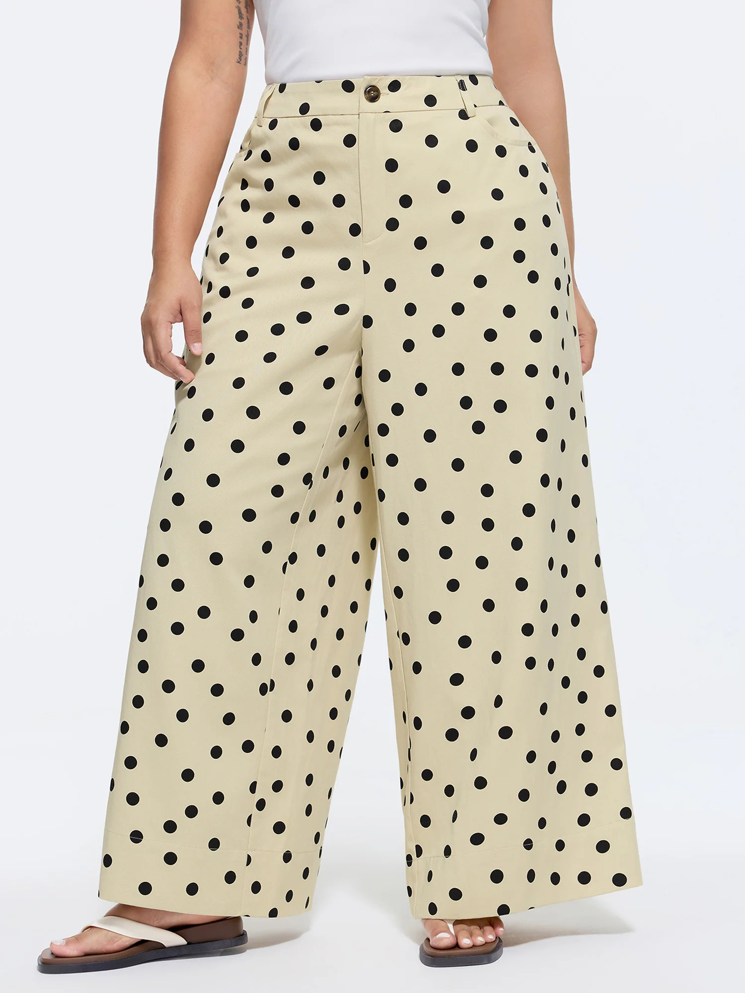 Polka Dots Button Front Straight-Fit Pants | Bloomchic