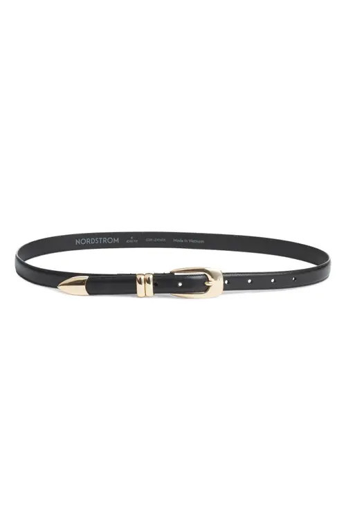 Nordstrom Mina Skinny Leather Belt in Black at Nordstrom, Size Small | Nordstrom