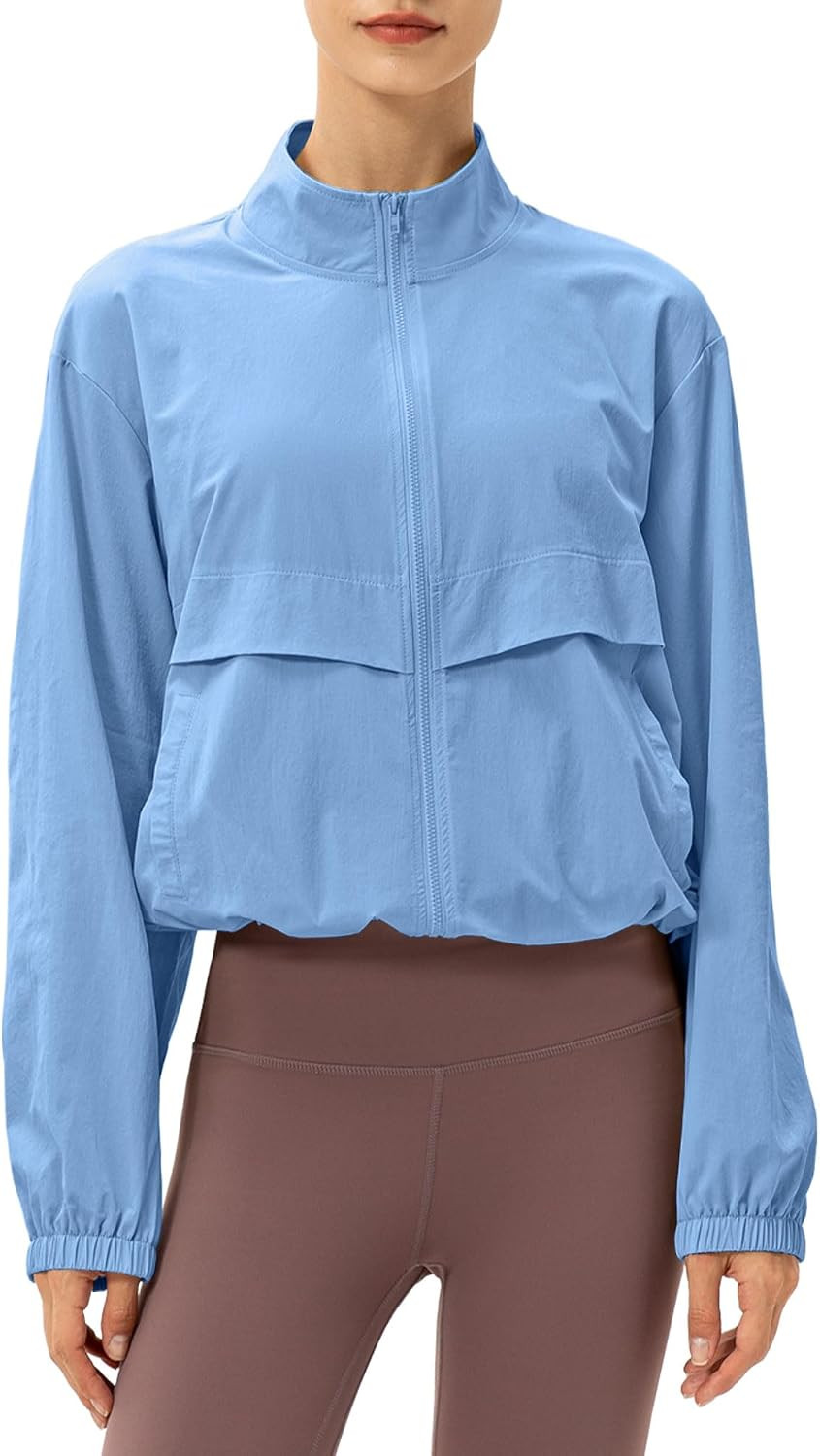 Women's Lightweight Zip Up Athletic Jacket Stand Collar Windproof Sun Protection Workout Outdoor Jacket | Amazon (US)