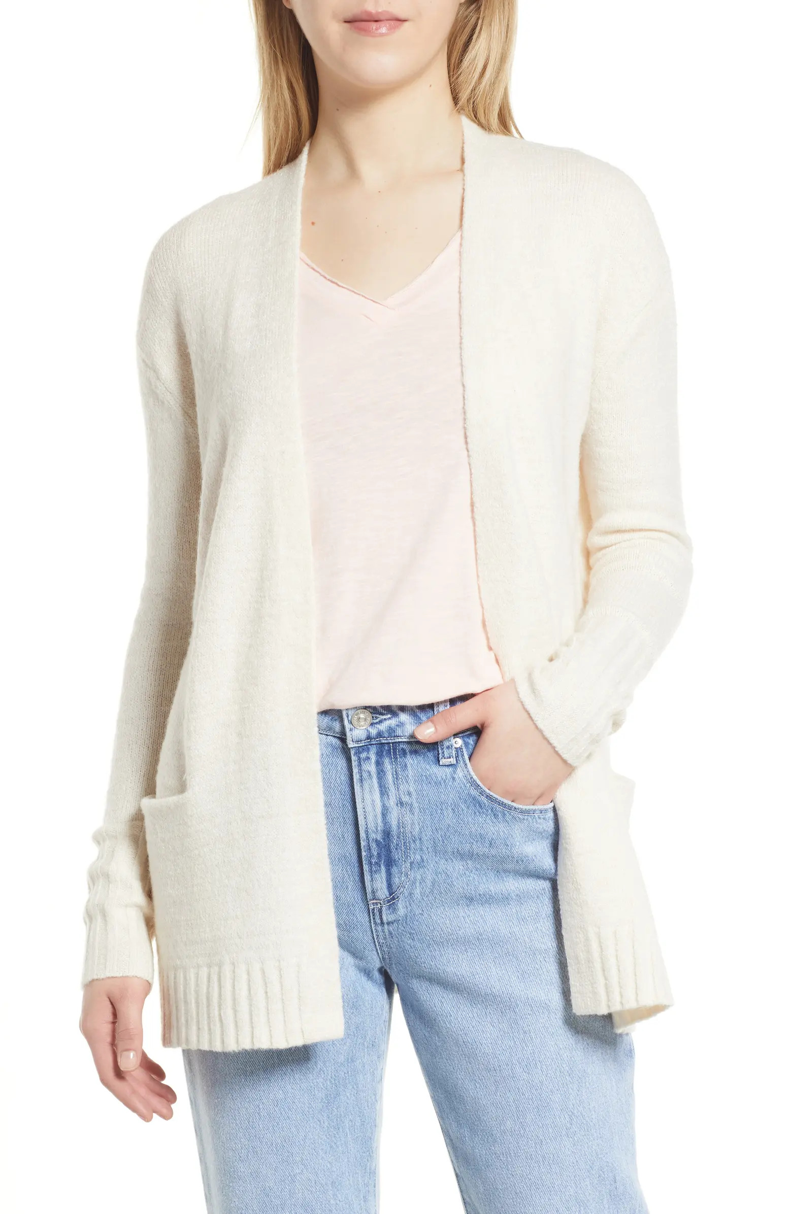 Collarless Open Front Long Cardigan | Nordstrom