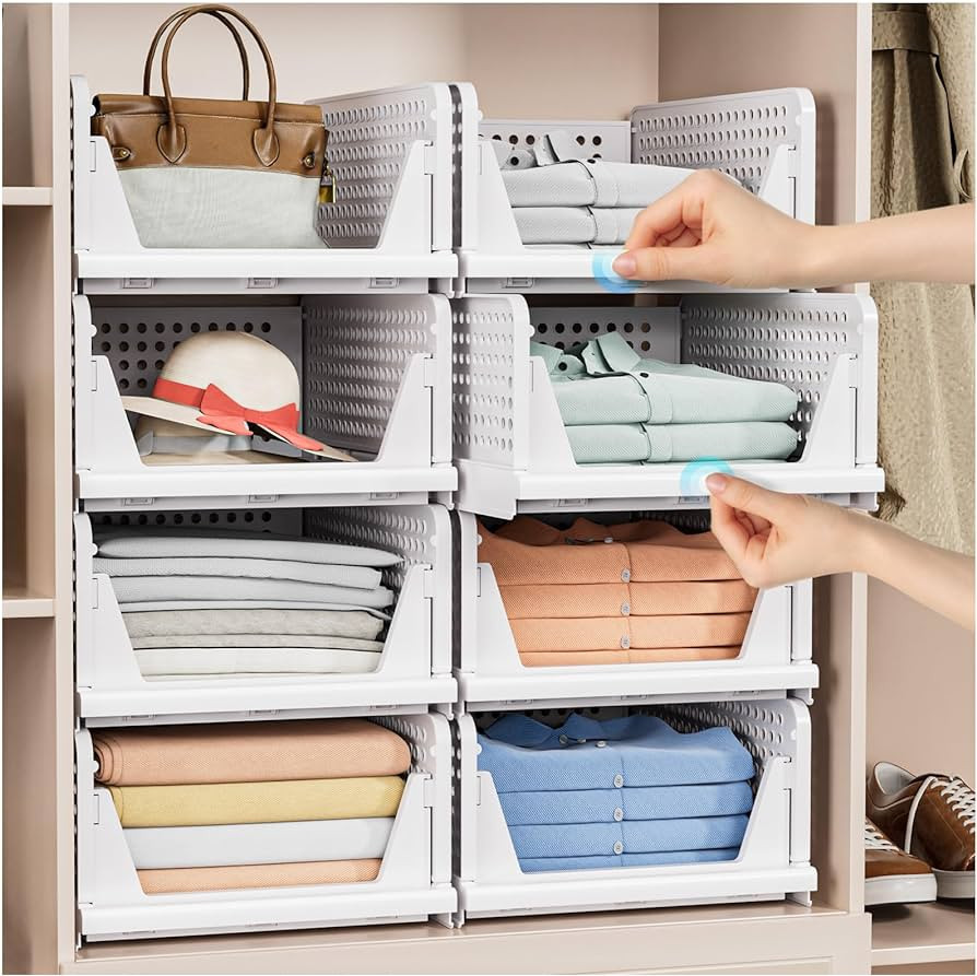 5 Pack Folding Closet Organizers Storage Box, Stackable Plastic Storage Basket, Closet Organizers... | Amazon (US)