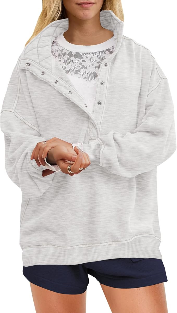 Gacaky Womens Oversized Sweatshirts Casual Button Henley Neck Long Sleeve Pullover Fleece Loose F... | Amazon (US)