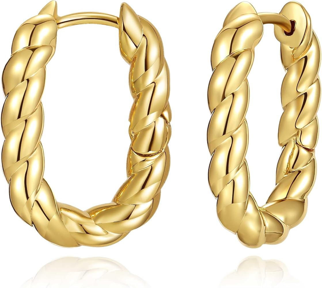 Chunky Gold Thick Hoop Earrings for Women, 18k Gold Plated Lightweight Hypoallergenic Huggie Hoop... | Amazon (US)