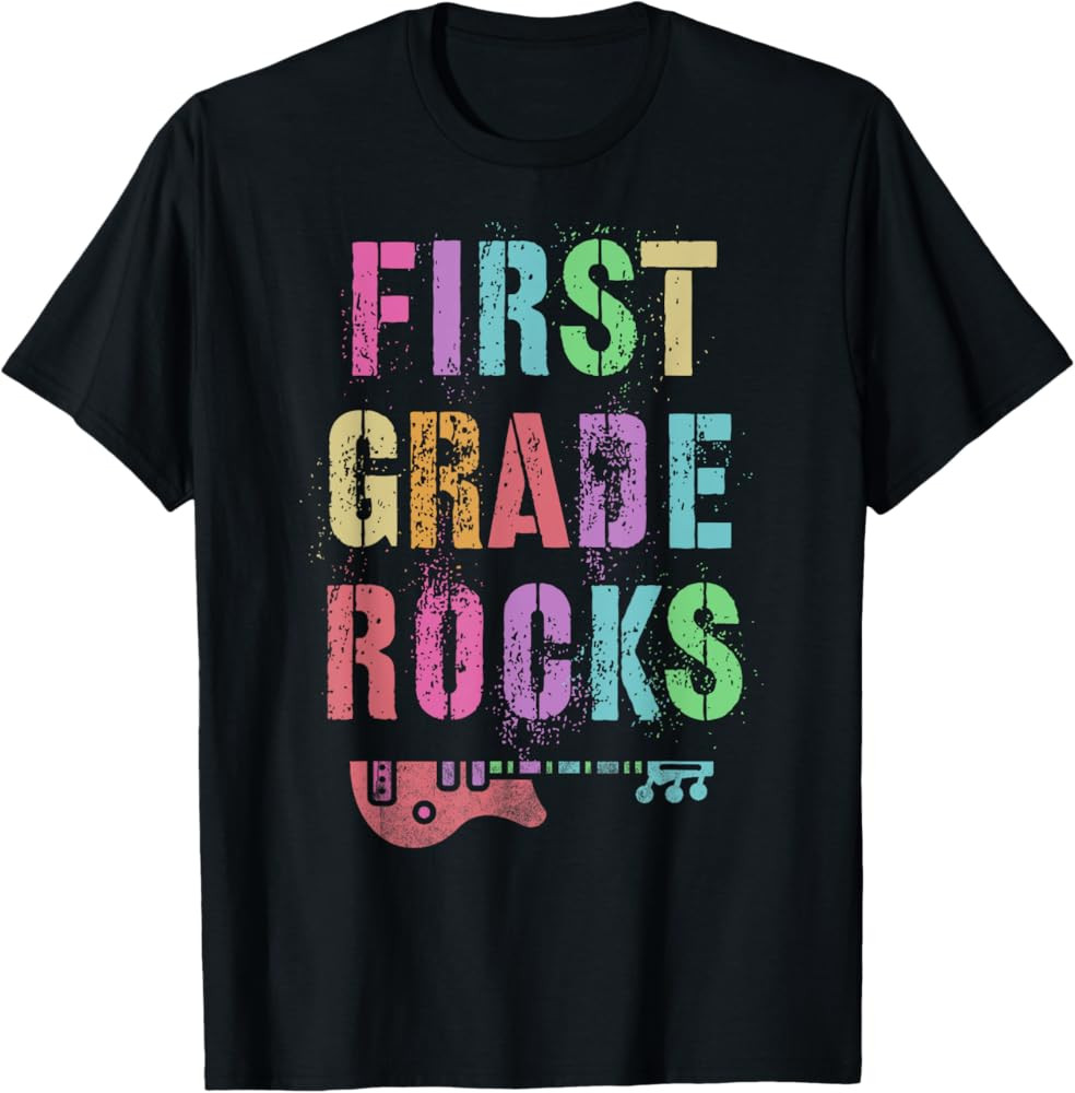 Hello 1st GRADE ROCKS Teacher Team FIRST Gr Vibes Rockstar T-Shirt | Amazon (US)