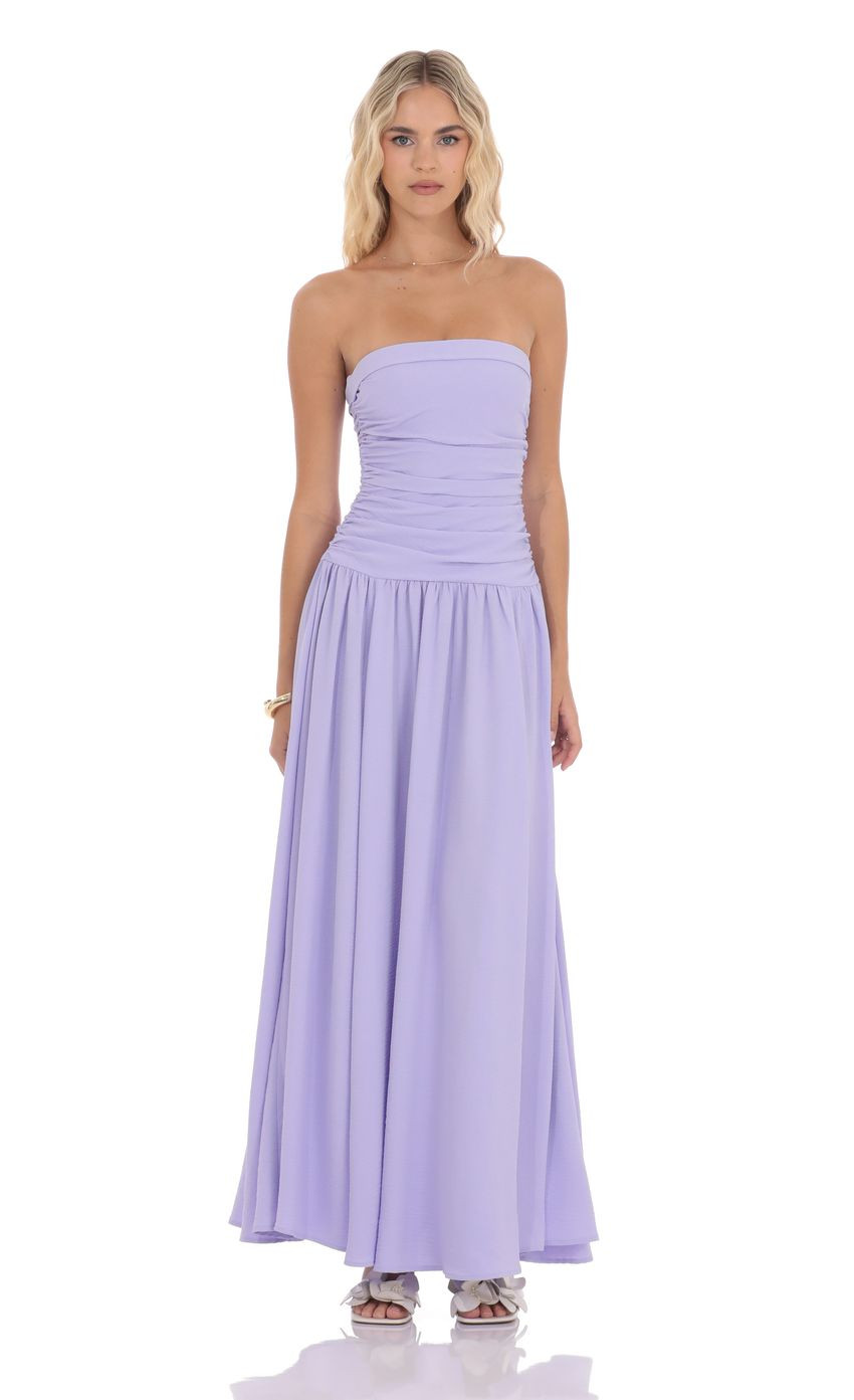 Strapless Drop Waist Maxi Dress in Lavender | Lucy in the Sky