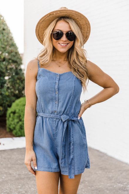 Made My Mind Up Chambray Romper | The Pink Lily Boutique