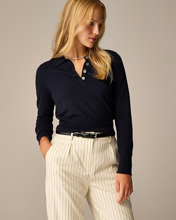 Featherweight cashmere-blend long-sleeve polo shirt | J. Crew US
