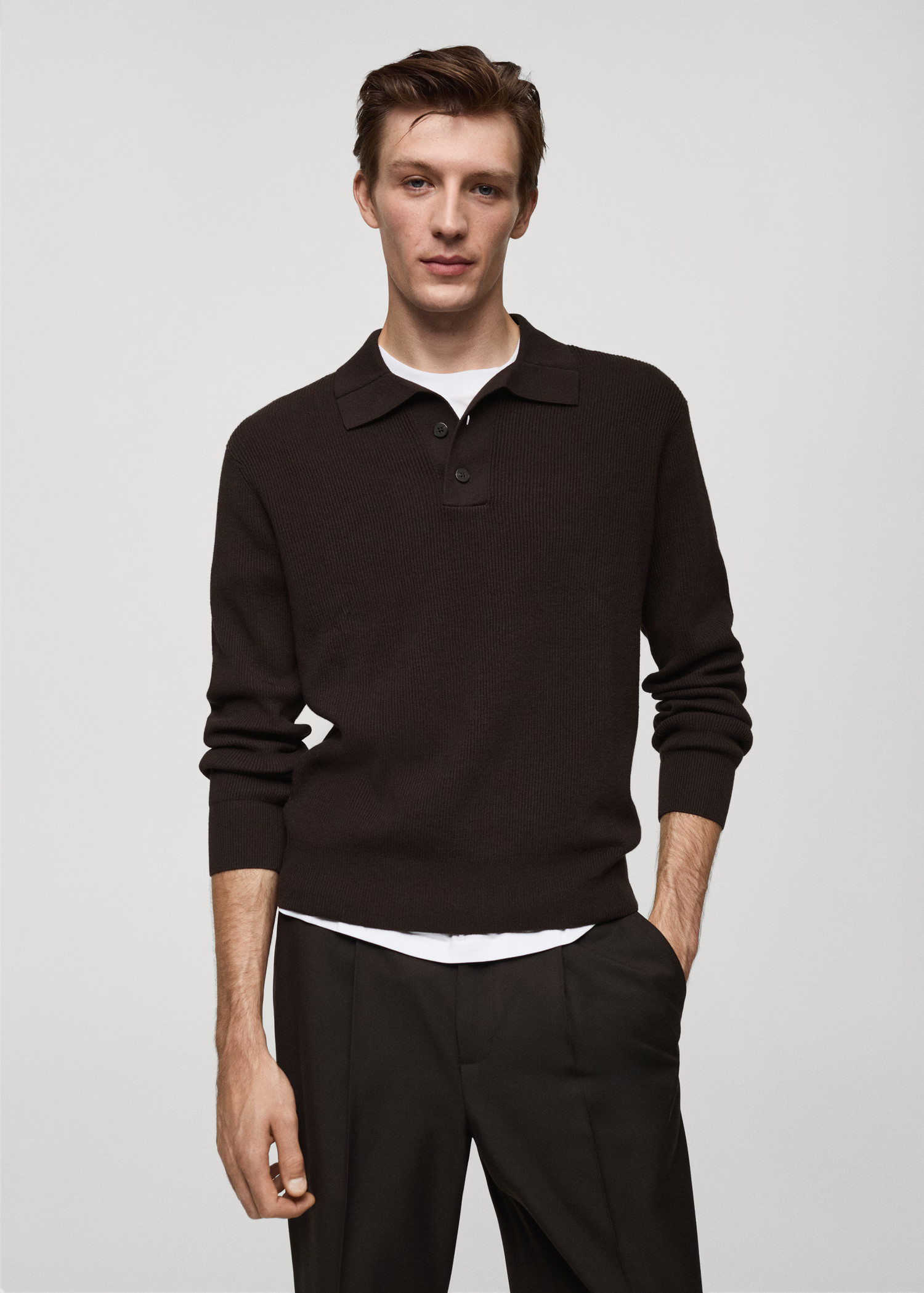 Fine-knit ribbed cotton polo shirt - Men | MANGO United Kingdom | MANGO (UK)