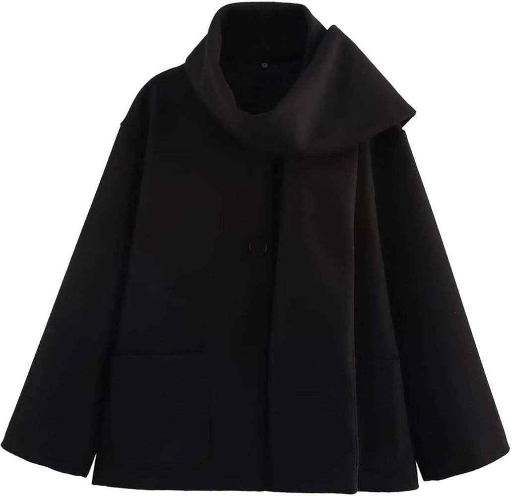 Women Oversized Scarf Jacket Wool Blend Long Sleeve Button Down Coat with Pockets Winter Warm Sha... | Amazon (US)