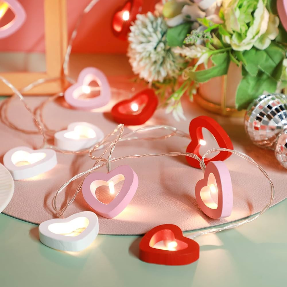Amazon.com: Valentine's Day Wooden Heart String Lights LED Fairy Lights Hanging Wood Love Lights ... | Amazon (US)