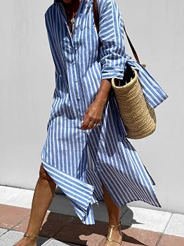 utcoco Womens 2025 Shirt Dress Casual Lapel 3/4 Sleeve Button Down Split Belted Vacation Maxi Dre... | Amazon (US)
