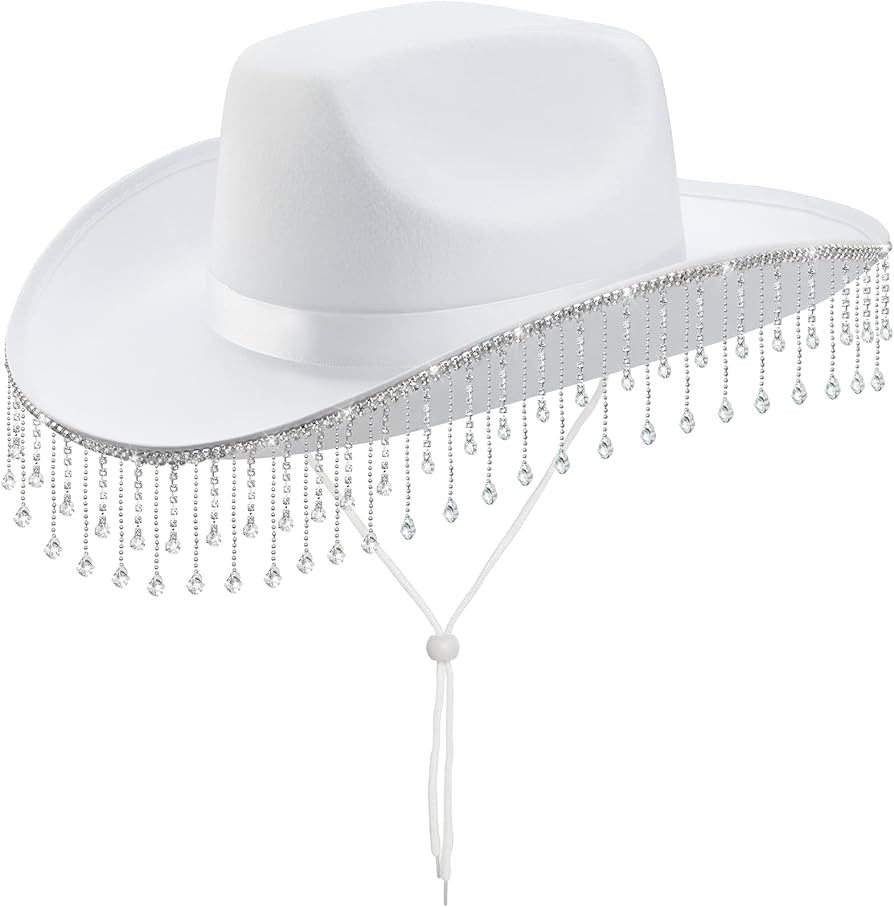 quescu Bridal Cowboy Hat and Veil Bachelorette Party,White Cowgirl Hat Wedding Bridal Shower Deco... | Amazon (US)