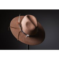 Pinch Front Crown Wide Brimmed Brown Wool Felt Feather Fedora Hat. Western Cowboy Rocker Rockstar Summer Music Festival. Uk Gift For Him Her | Etsy (US)