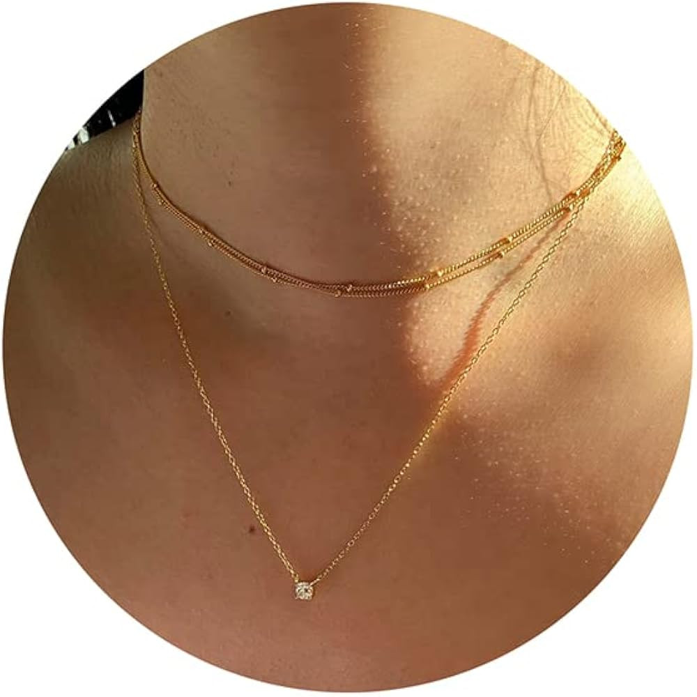 Tewiky Diamond Pendant Necklace for Women， Dainty Gold Layered Necklaces 14k Gold Plated Stacke... | Amazon (US)