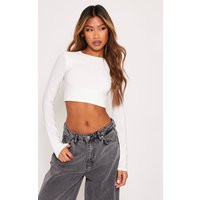 White Basic Slinky Long Sleeve Crop Top | PrettyLittleThing US