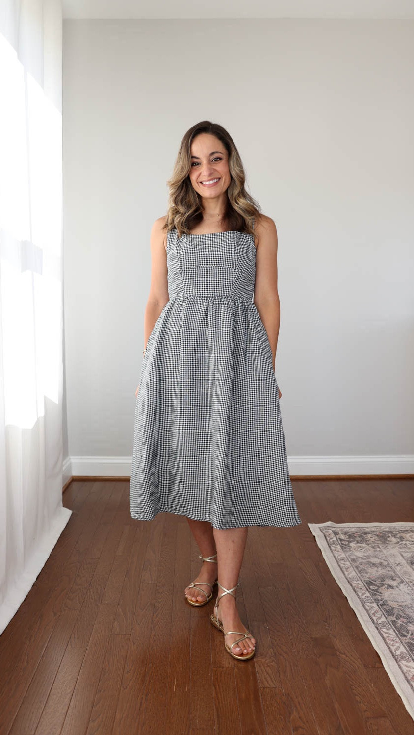 I’m so excited to see more and more petite options from @Quince  #quincepartner 

Here is a look at three petite linen dresses and how they fit me at 4’10” without any alterations! 

100% European Linen Fit & Flare Midi Dress: petite xs in classic mini gingham

100% European Linen Tiered Maxi Dress: petite xs in blue pinstripe - a little large at my waist, size down if between sizes 
100% European Linen Tank Mini Dress: petite xs in deep navy