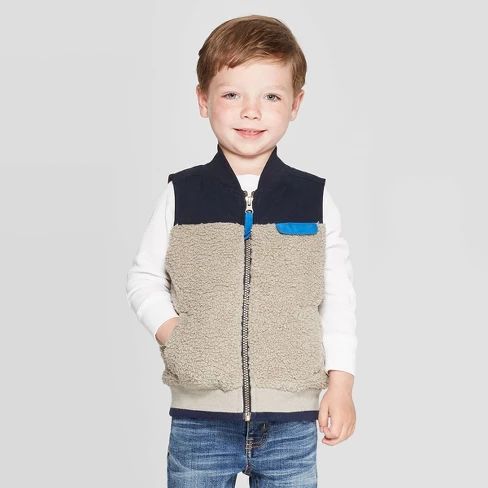 Toddler Boys' Sherpa Vest - Cat & Jack™ Gray/Navy | Target