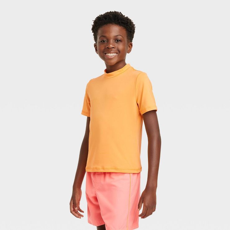 Boys' Solid Short Sleeve Rash Guard Swim Shirt - Cat & Jack™ Orange | Target