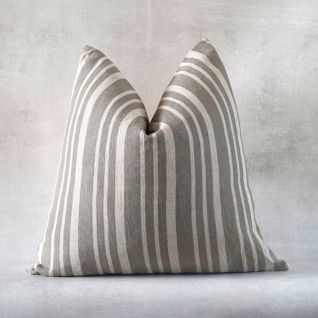 Cream Taupe Striped Pillow Cover | Hand Block Linen Pillow Cover | Cream Striped Accent Pillow | ... | Etsy (US)