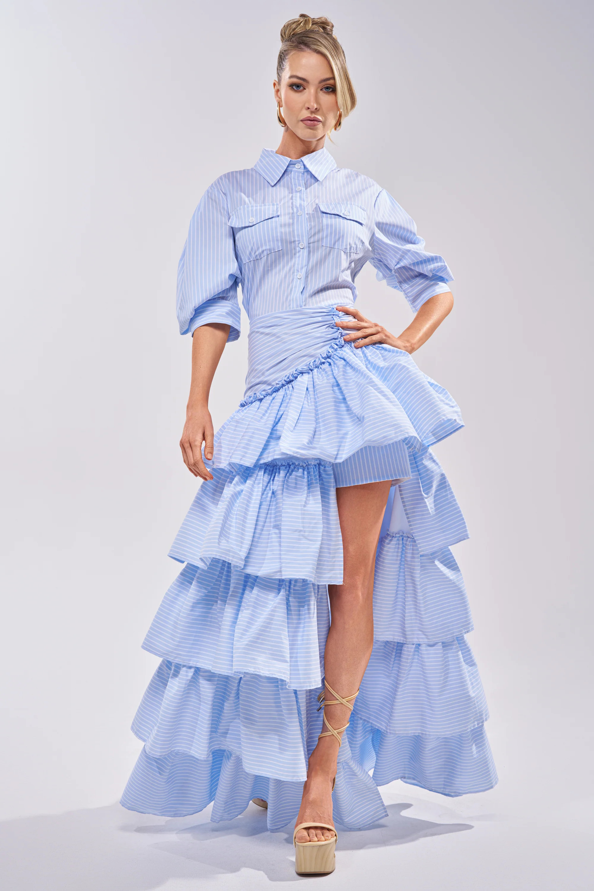 IT'S A DATE POPLIN MAXI DRESS IN BLUE | AKIRA