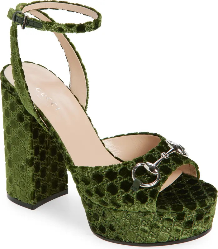 Lady Horsebit GG Logo Velvet Platform Sandal (Women) | Nordstrom