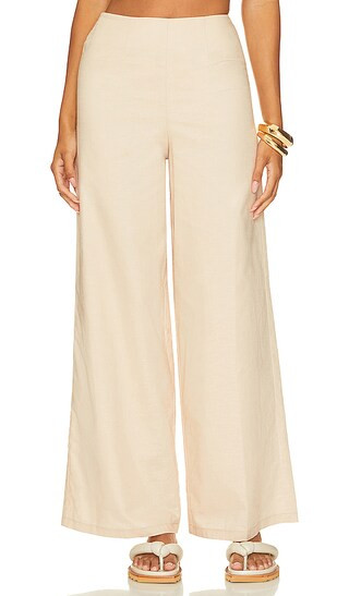 SNDYS Nina Linen Pant in Cream. - size XS | Revolve Clothing (Global)