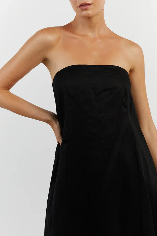 KARNEY BLACK LINEN STRAPLESS DRESS | DISSH
