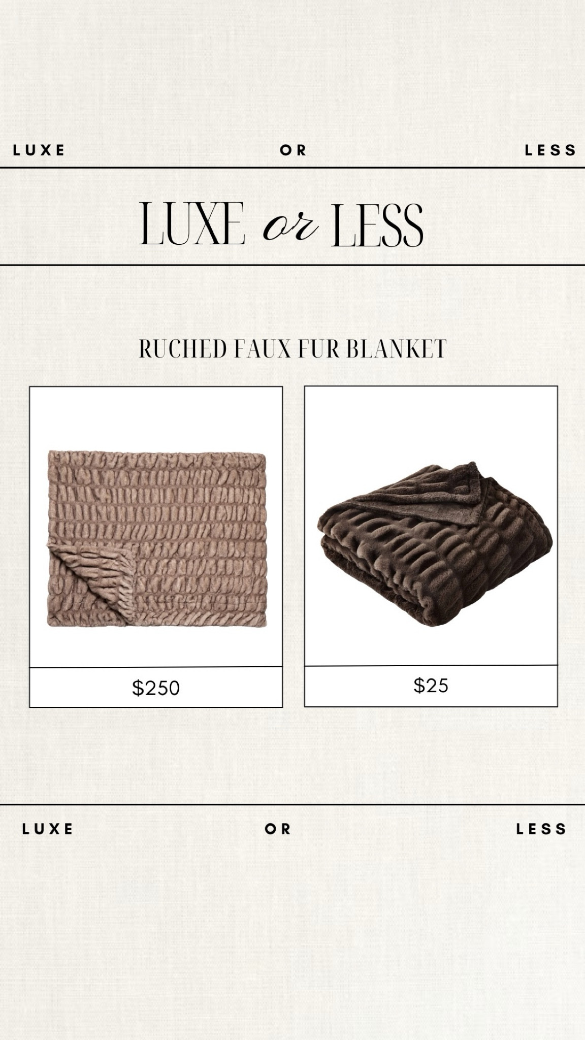 Luxe or Less - Ruched Faux Fur Blanket! 

Gorgeous on either budget & wood be perfect gifts!

luxe or less, walmart finds, walmart home finds, walmart favorites, walmart deals, christmas gifts

#LTKGiftGuide #LTKSeasonal #LTKSaleAlert