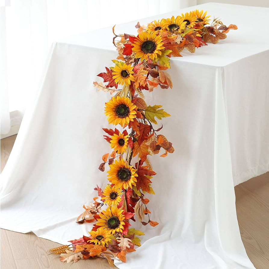 Mizii Artificial Sunflower Garland 6FT Fake Silk Sunflowers Flower Garland Autumn Hanging Vines D... | Amazon (US)