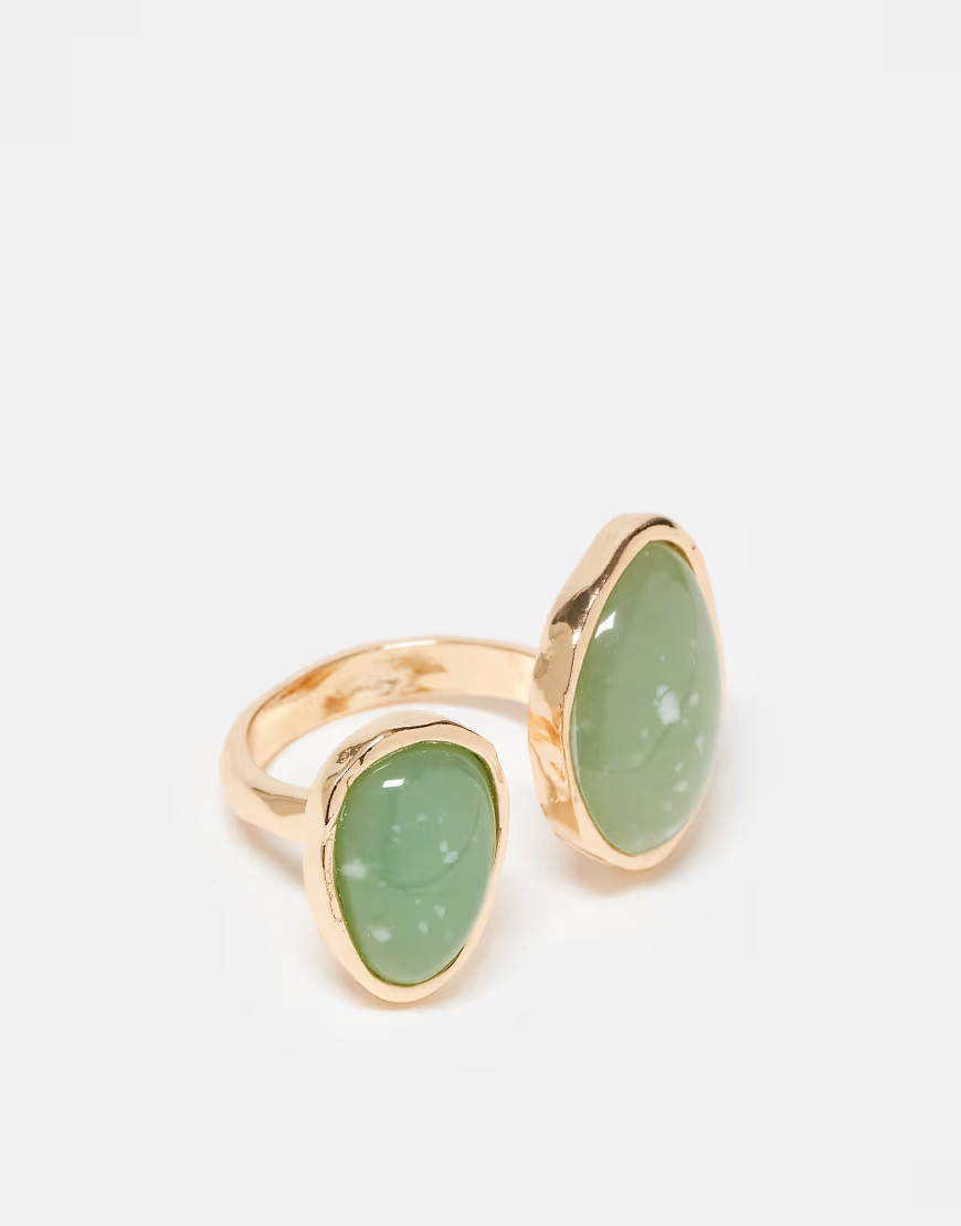 ASOS DESIGN ring with green faux semi precious stone in gold tone | ASOS (Global)