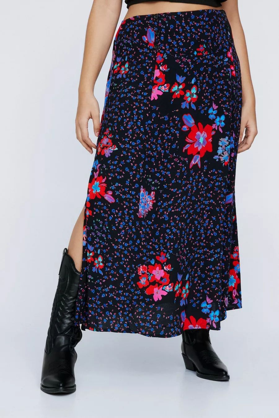 Plus Size Floral Split Midi Skirt | Nasty Gal (US)