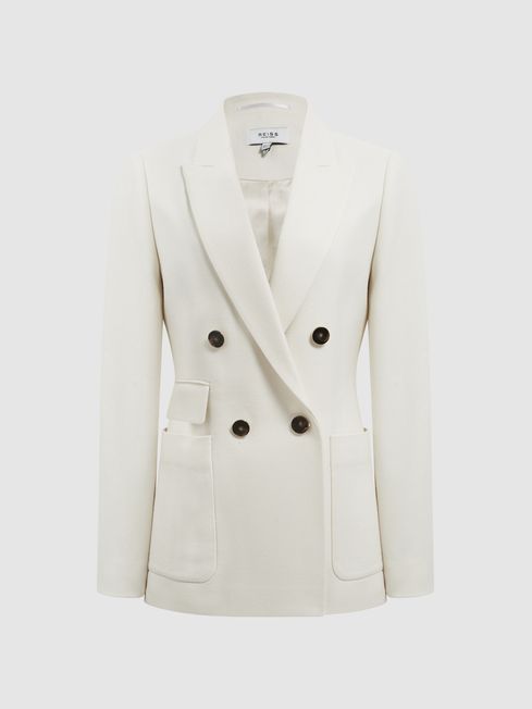 Reiss Light Camel Larsson Double Breasted Twill Blazer | Reiss US
