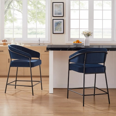 Linon Porter Counter Height Bar Stools (Set of 2), Navy | Ashley