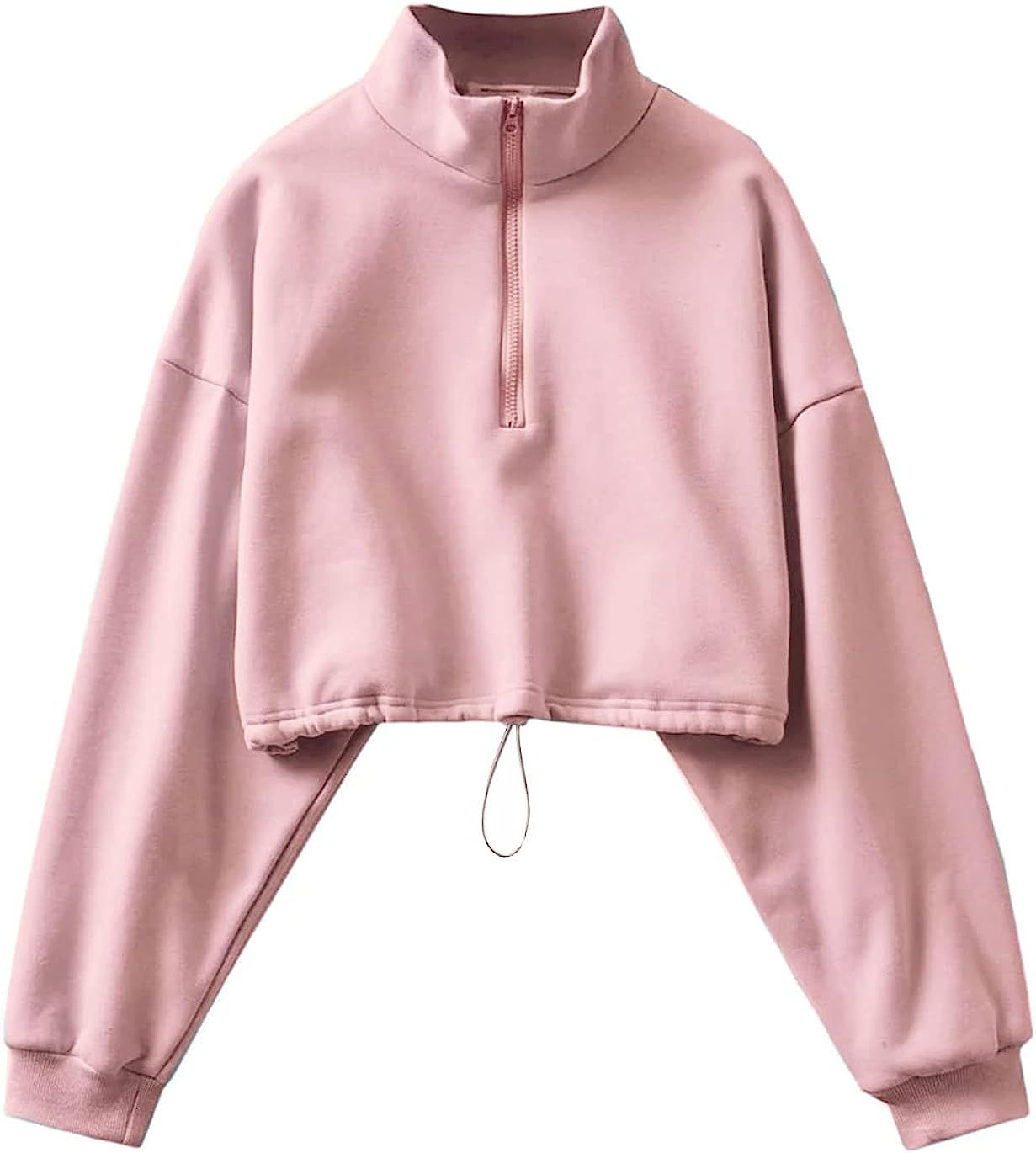 Haellun Women's Long Sleeve Half Zip Fleece Lined Crop Top Pullover Sweatshirt | Amazon (US)